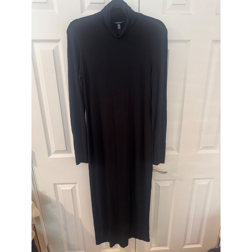 Eileen Fisher Black Viscose Jersey Turtleneck Maxi Dress Small Long Sleeve S/P